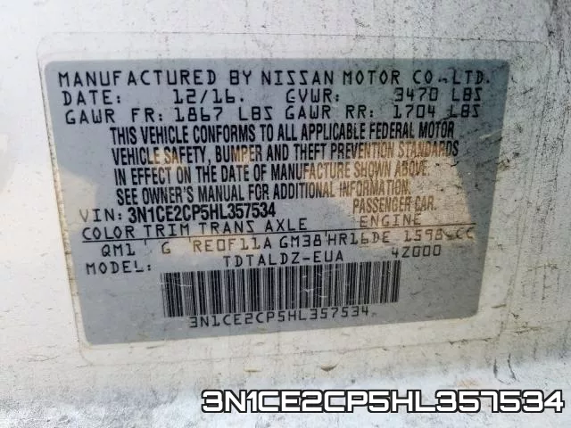 3N1CE2CP5HL357534 фото 2