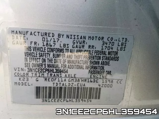 3N1CE2CP6HL359454 фото 2