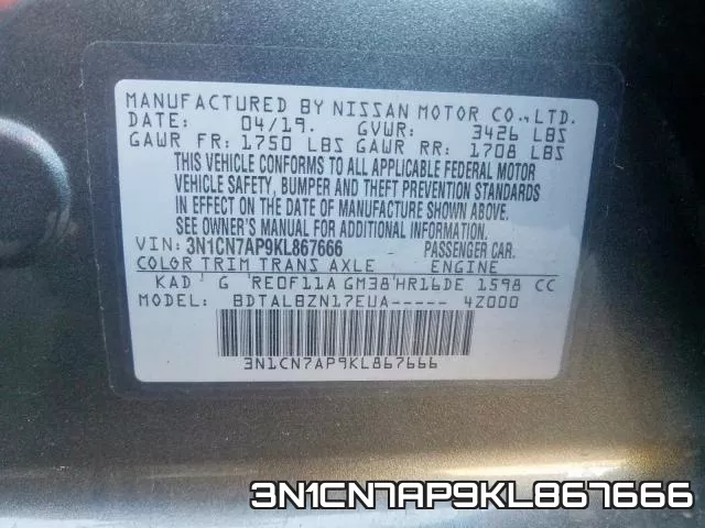 3N1CN7AP9KL867666 фото 2