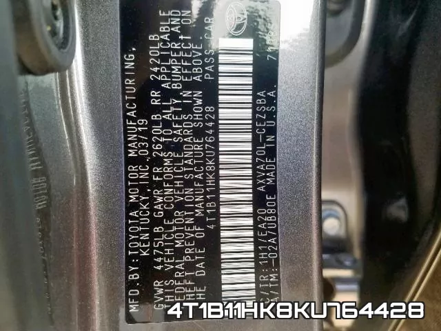 4T1B11HK8KU764428 фото 2