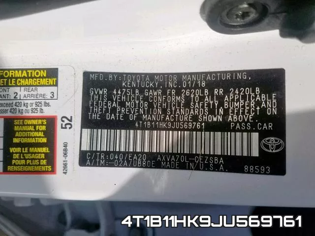 4T1B11HK9JU569761 фото 2
