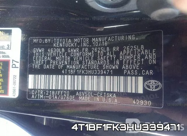4T1BF1FK3HU339471 фото 10