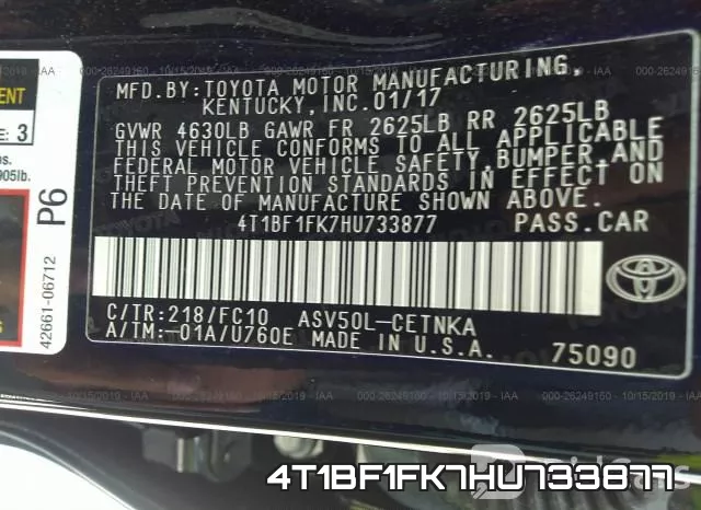 4T1BF1FK7HU733877 фото 10