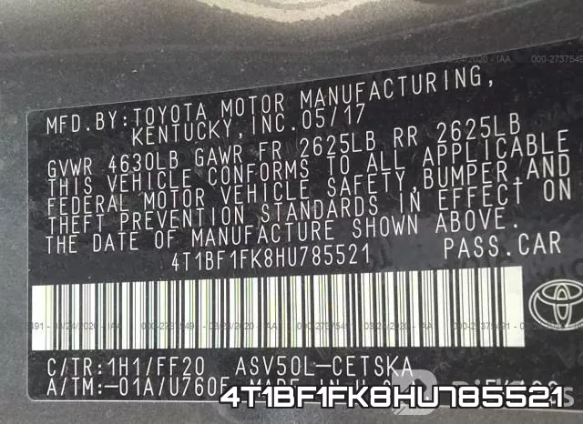 4T1BF1FK8HU785521 фото 10