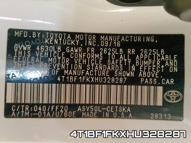 4T1BF1FKXHU328287 фото 2