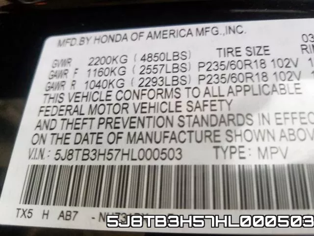 5J8TB3H57HL000503 фото 2