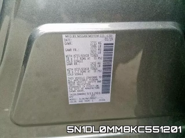 5N1DL0MM8KC551201 фото 2