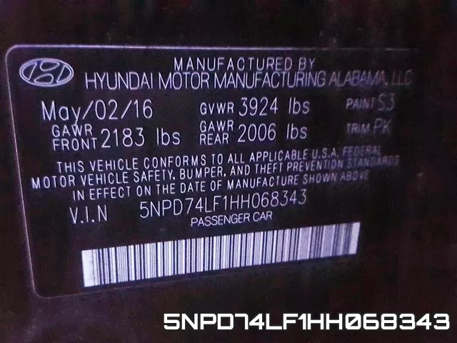 5NPD74LF1HH068343 фото 2