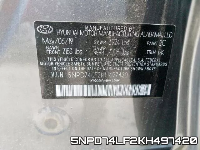 5NPD74LF2KH497420 фото 2