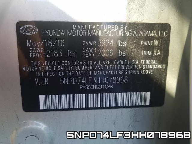 5NPD74LF3HH078968 фото 2
