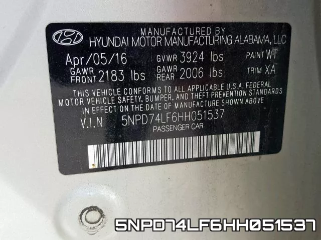 5NPD74LF6HH051537 фото 2