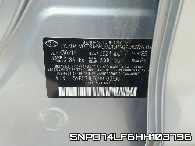 5NPD74LF6HH103796 фото 2