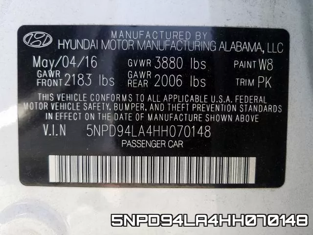 5NPD94LA4HH070148 фото 2