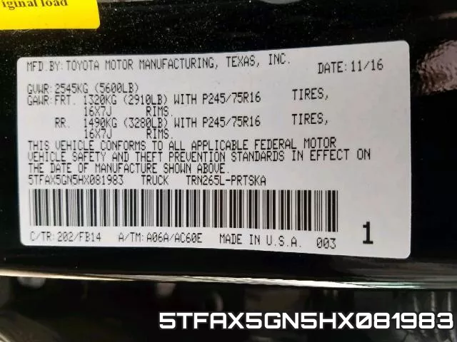 5TFAX5GN5HX081983 фото 2