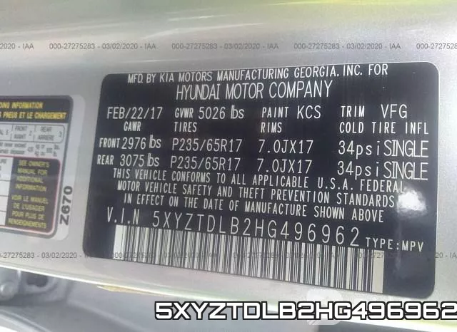 5XYZTDLB2HG496962 фото 10