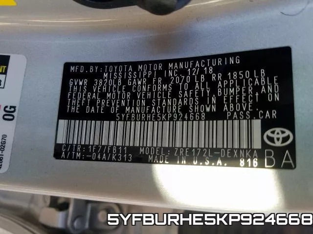 5YFBURHE5KP924668 фото 2