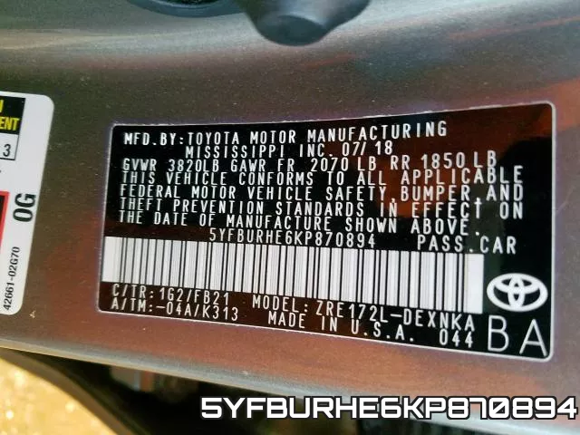 5YFBURHE6KP870894 фото 2