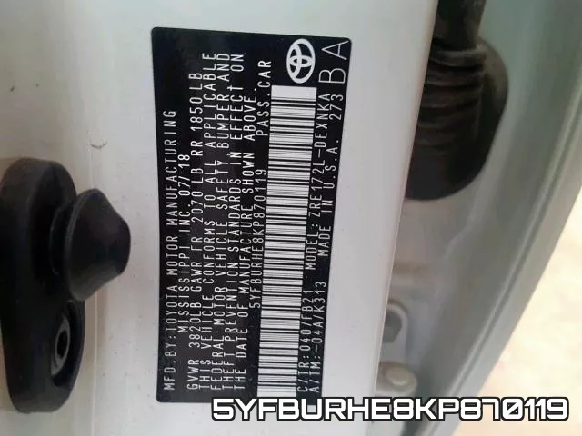 5YFBURHE8KP870119 фото 2