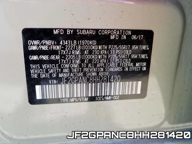 JF2GPANC8HH281420 фото 2