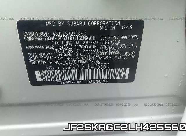 JF2SKAGC2LH425560 фото 10