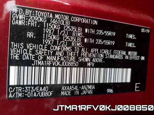 JTMA1RFV0KJ008850 фото 2