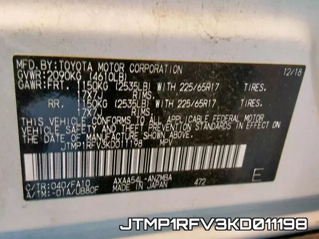 JTMP1RFV3KD011198 фото 2