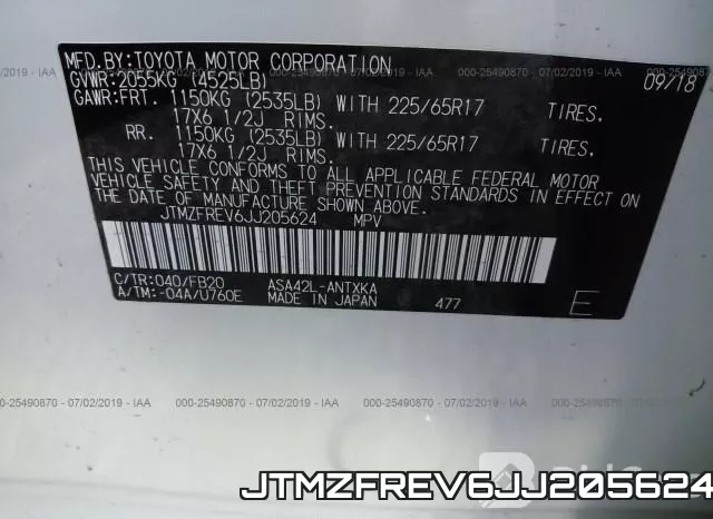 JTMZFREV6JJ205624 фото 10