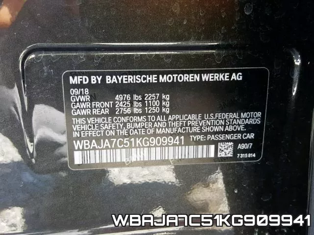 WBAJA7C51KG909941 фото 2