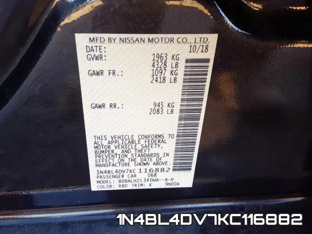 1N4BL4DV7KC116882 фото 2