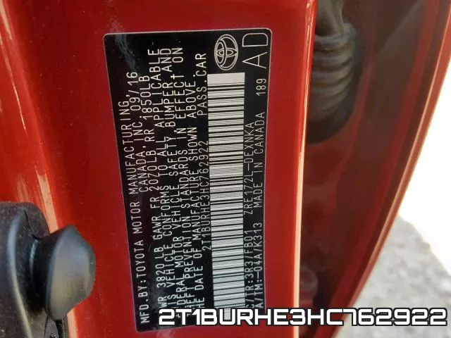 2T1BURHE3HC762922 фото 2