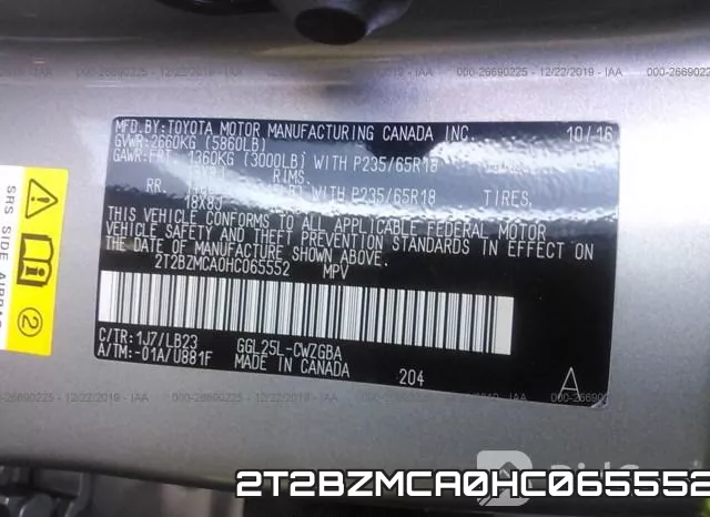2T2BZMCA0HC065552 фото 10