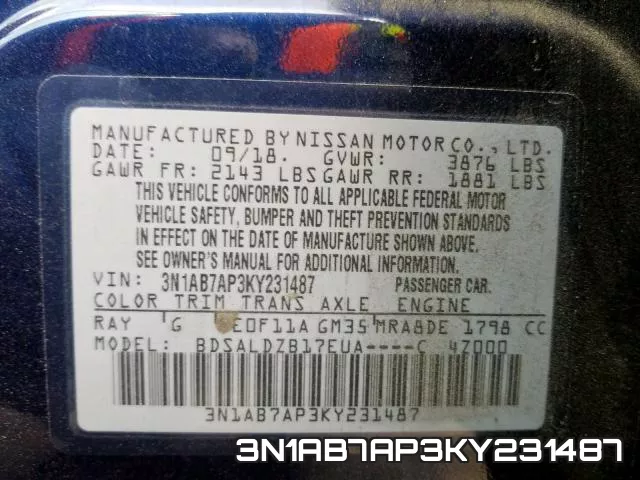 3N1AB7AP3KY231487 фото 2