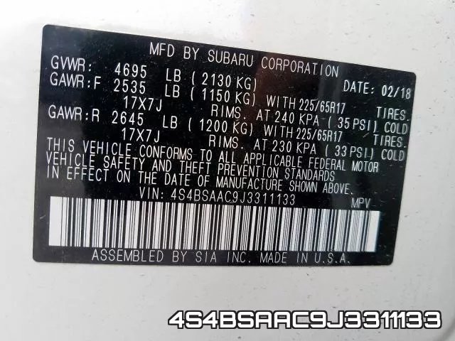 4S4BSAAC9J3311133 фото 2