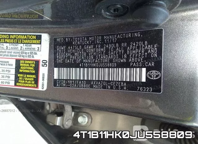 4T1B11HK0JU558809 фото 10