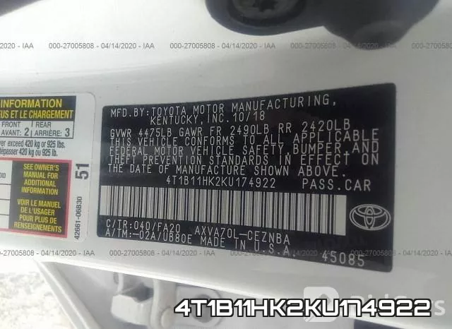 4T1B11HK2KU174922 фото 10