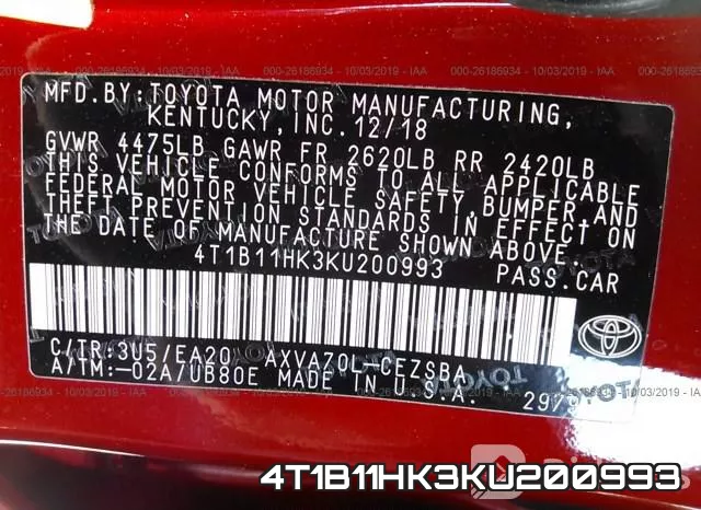 4T1B11HK3KU200993 фото 10