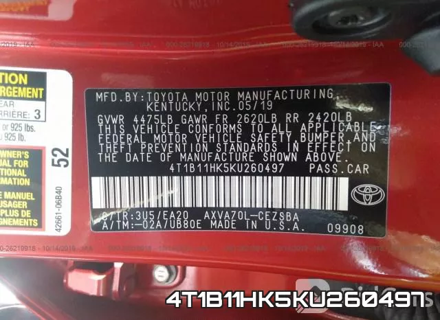 4T1B11HK5KU260497 фото 10
