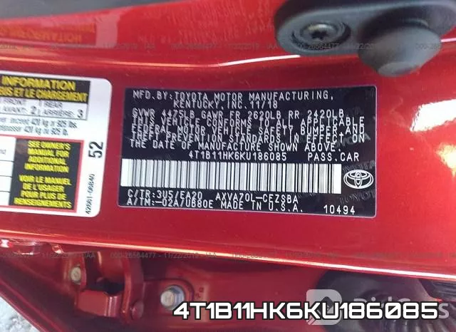 4T1B11HK6KU186085 фото 10