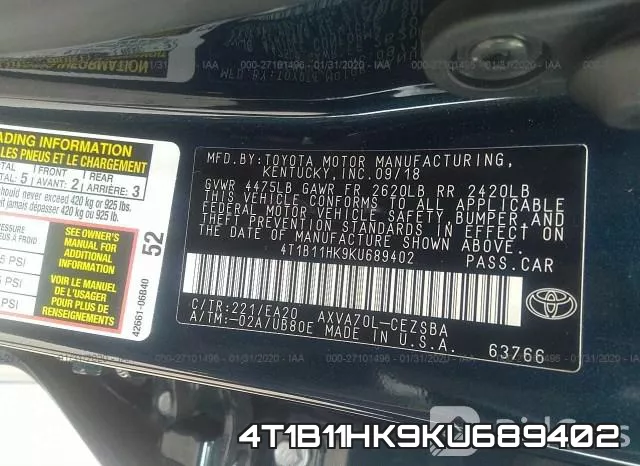 4T1B11HK9KU689402 фото 10