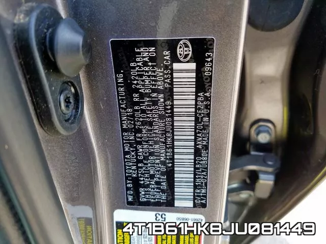 4T1B61HK8JU081449 фото 2