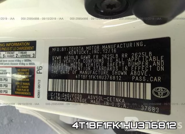 4T1BF1FK1HU376812 фото 10