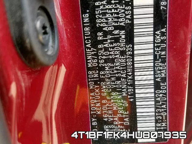 4T1BF1FK4HU807935 фото 2