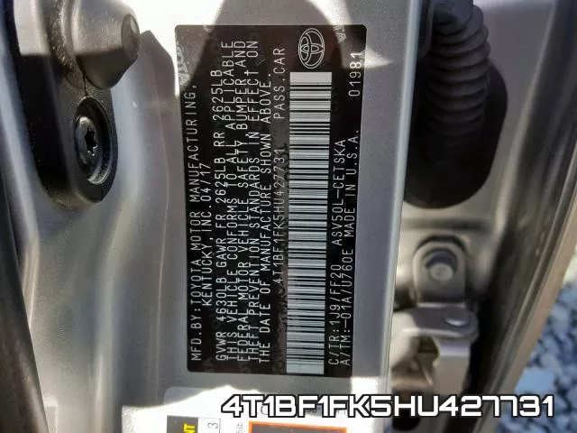 4T1BF1FK5HU427731 фото 2