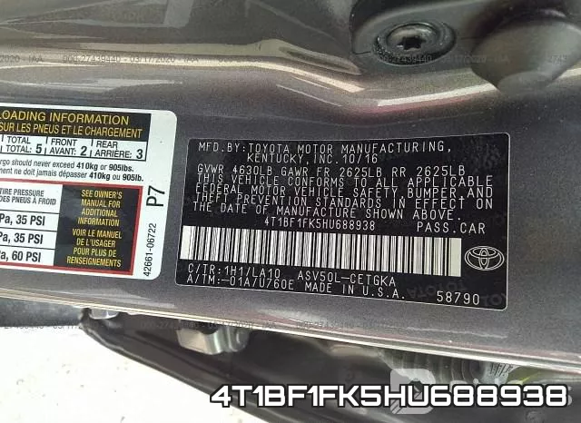 4T1BF1FK5HU688938 фото 10