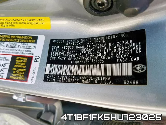 4T1BF1FK5HU723025 фото 2