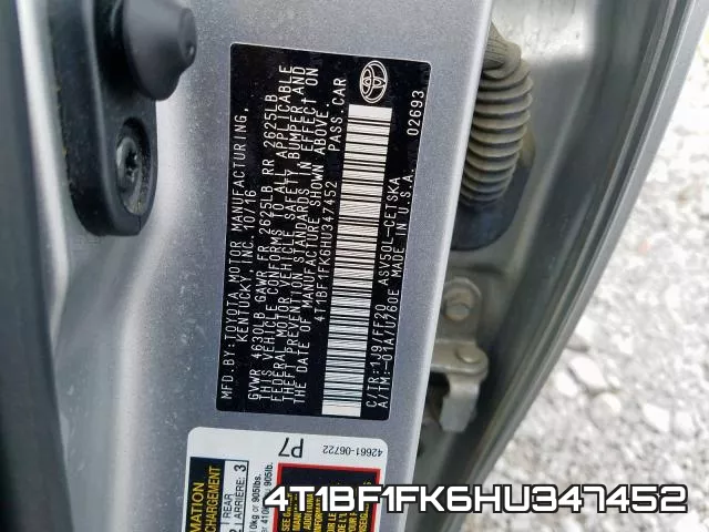 4T1BF1FK6HU347452 фото 2