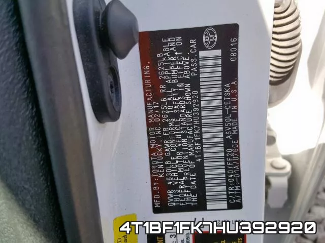 4T1BF1FK7HU392920 фото 2