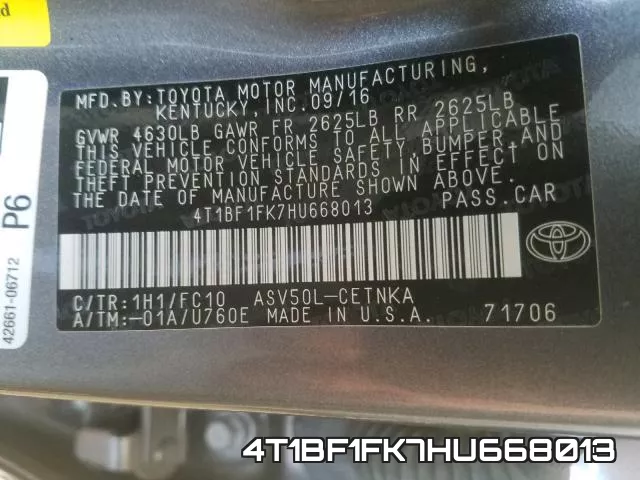 4T1BF1FK7HU668013 фото 2