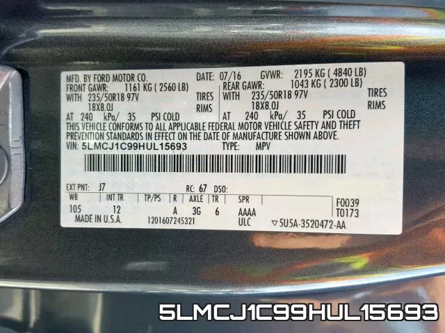 5LMCJ1C99HUL15693 фото 2