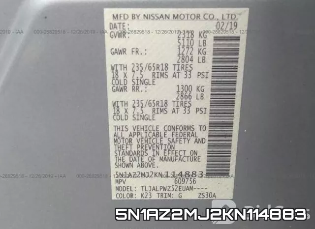 5N1AZ2MJ2KN114883 фото 10